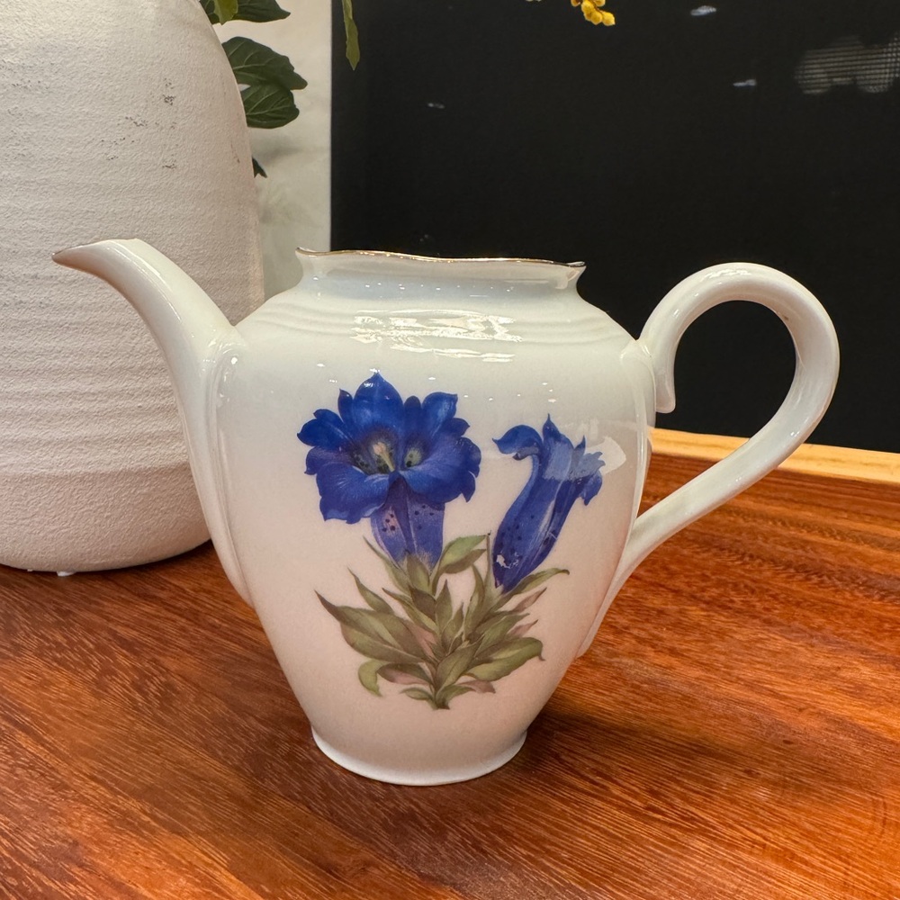 Elegant Blue Floral Ceramic Teapot from Bavarian Germany